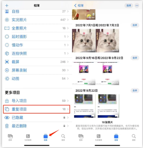 高县苹果手机维修分享iOS 16 中相册重复项目功能使用方法 