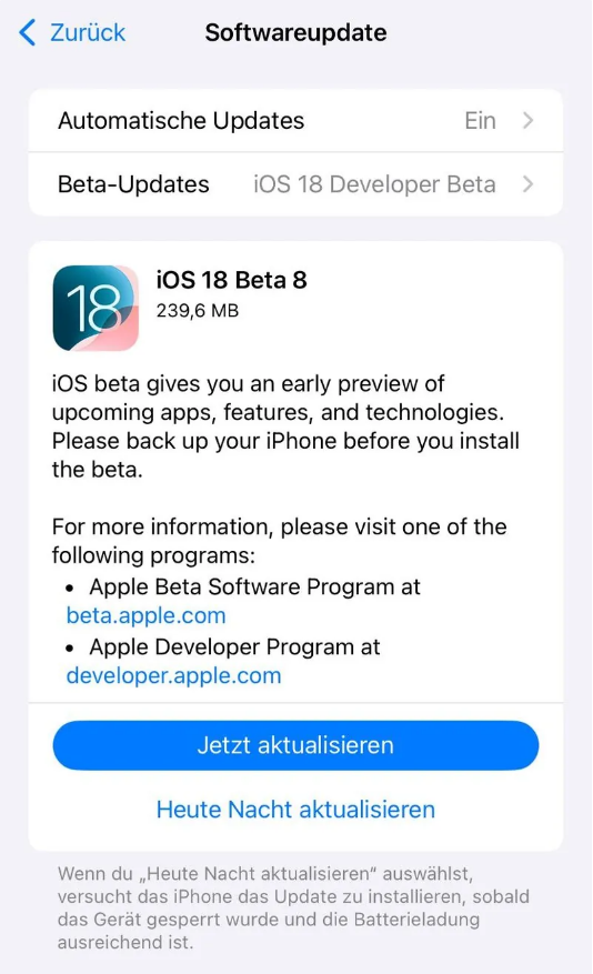 高县苹果手机维修分享苹果 iOS / iPadOS 18 开发者预览版 Beta 8 发布 